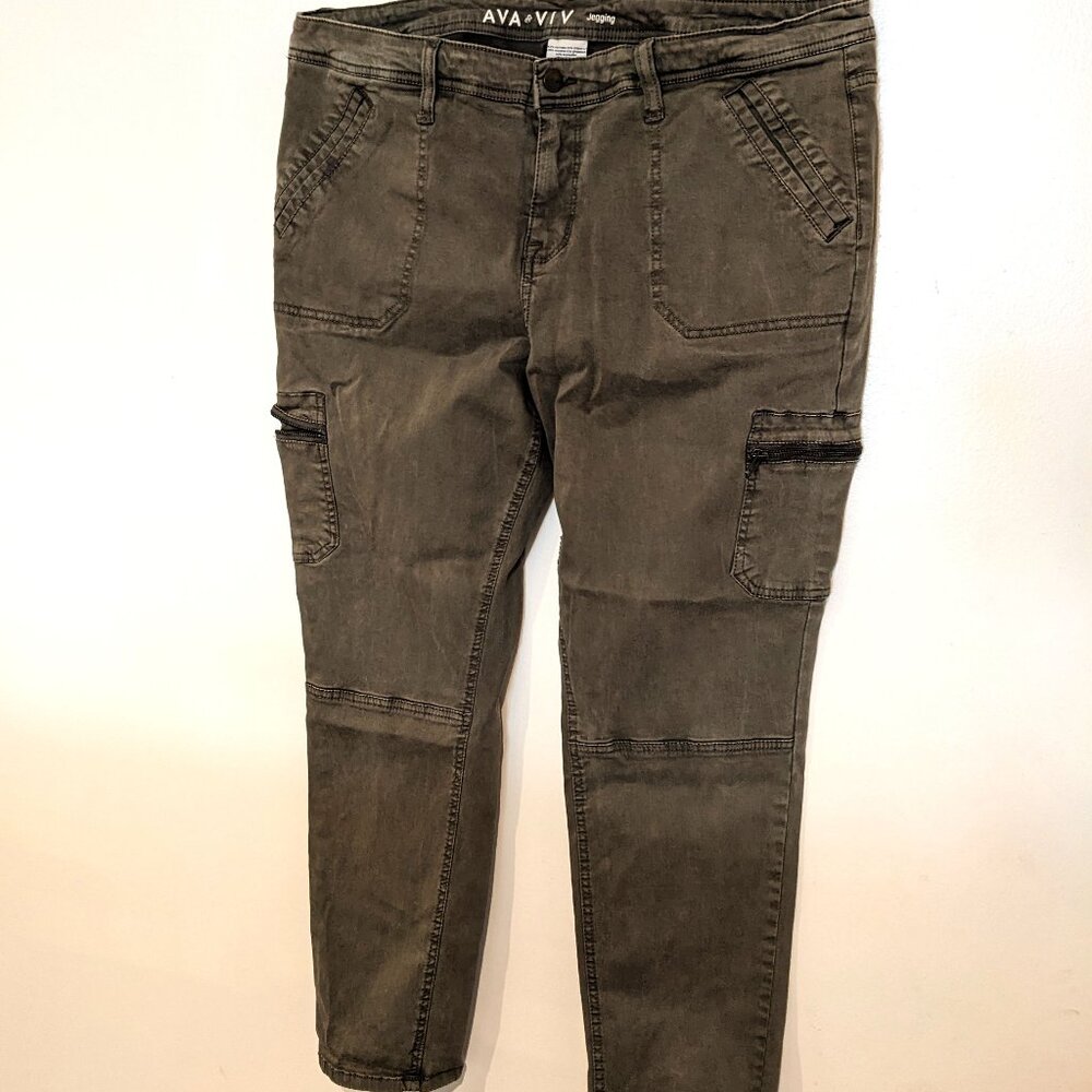 Ava & Viv Stretch Military Olive Green Zip Pockets Cargo Pants Plus Size 20